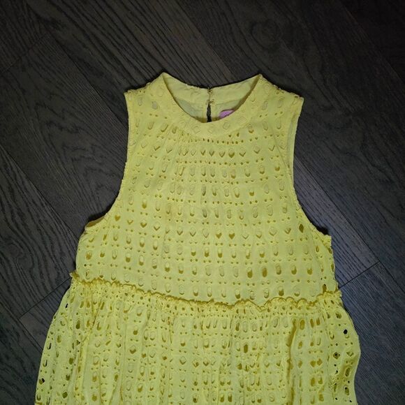 Lilly Pulitzer Indira Mock Collar Tiered Panel Eyelet Swing Dress Lemon Yellow - Picture 9 of 16